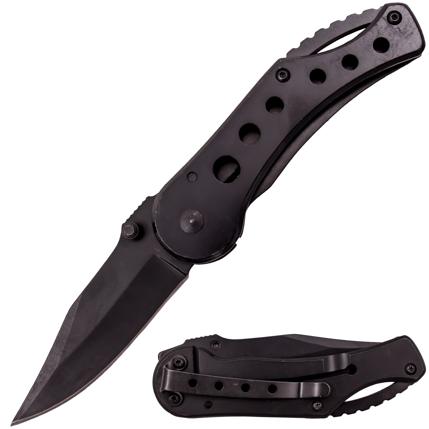 6 Inch MANUAL Folding Knife Black Matte Finish (Circular Openings)