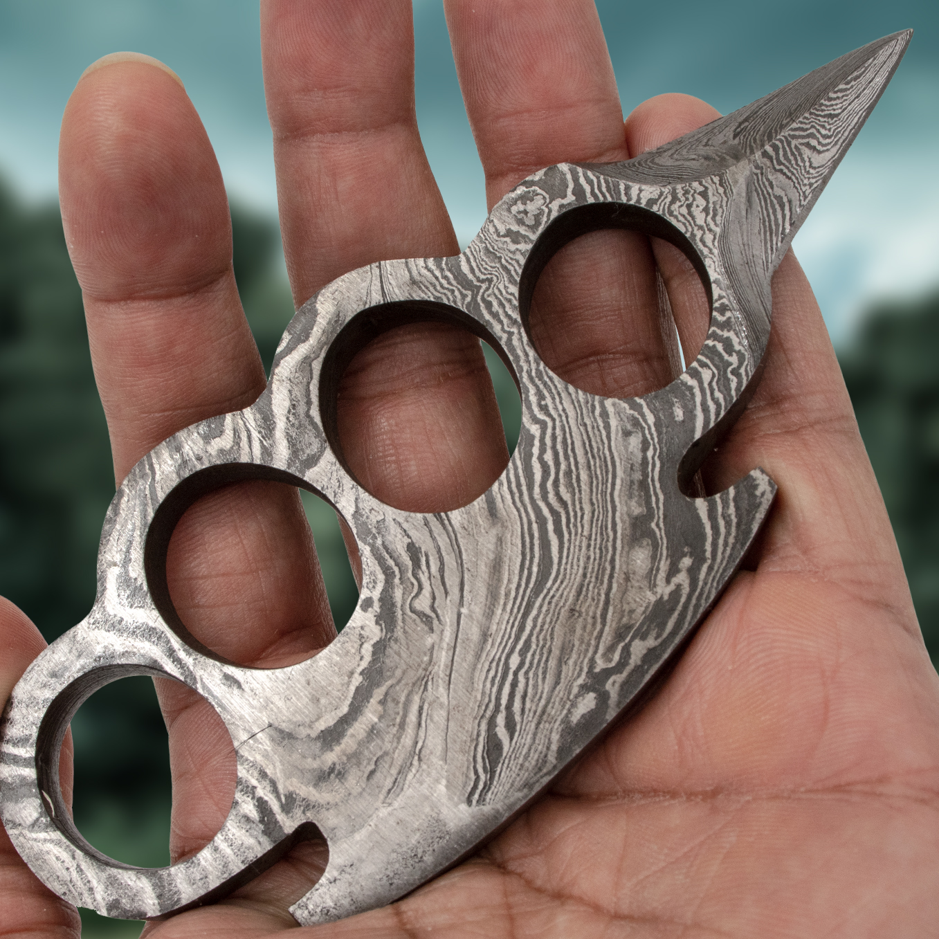 Damascus Steel Brass Knuckle Knife Dagger