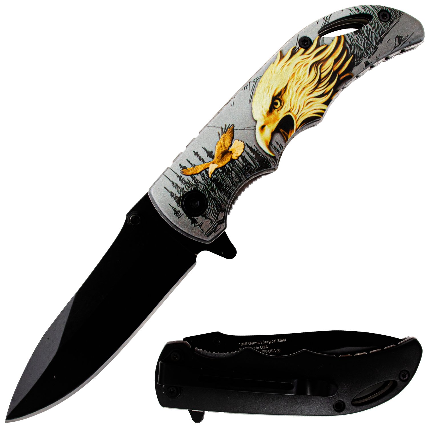 Tiger USA Spring Assisted Knife DP Ergo Grip Bald Eagle