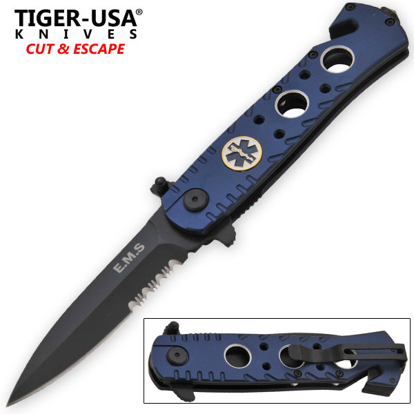 Blue EMS Tactical Spring Assisted Folding Knife