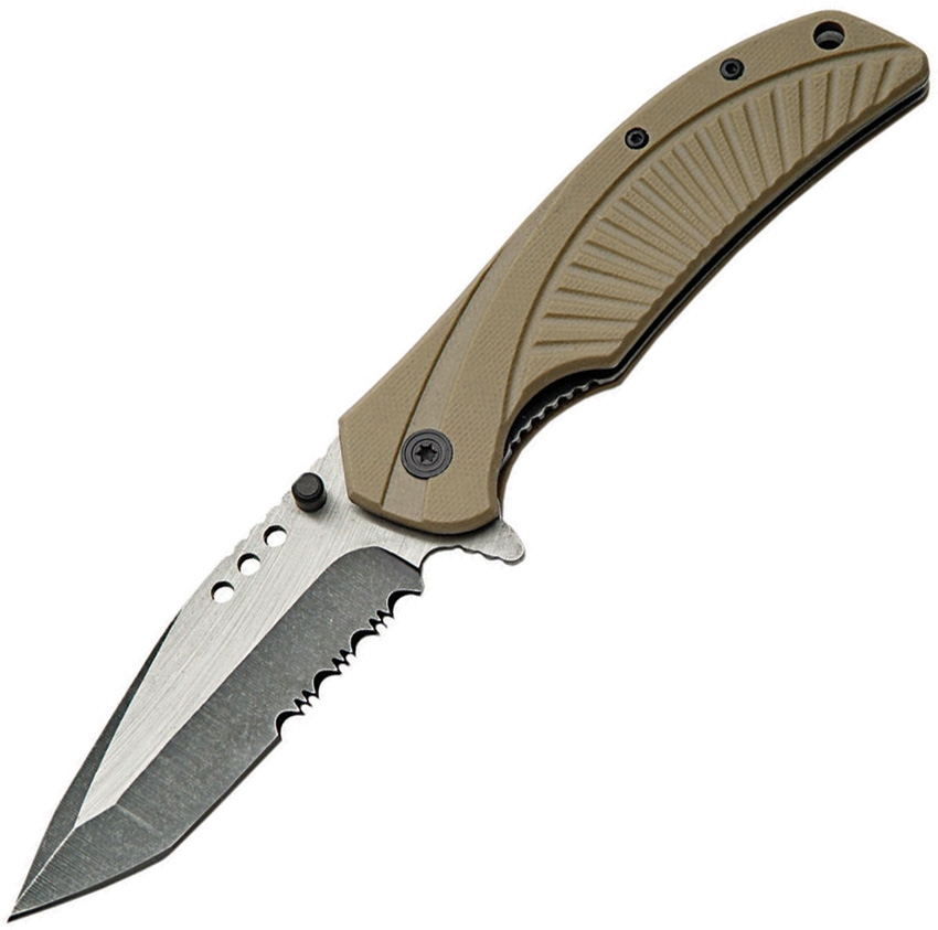 China Made CN300292DS Linerlock Desert G10 A/O Knife, Tan