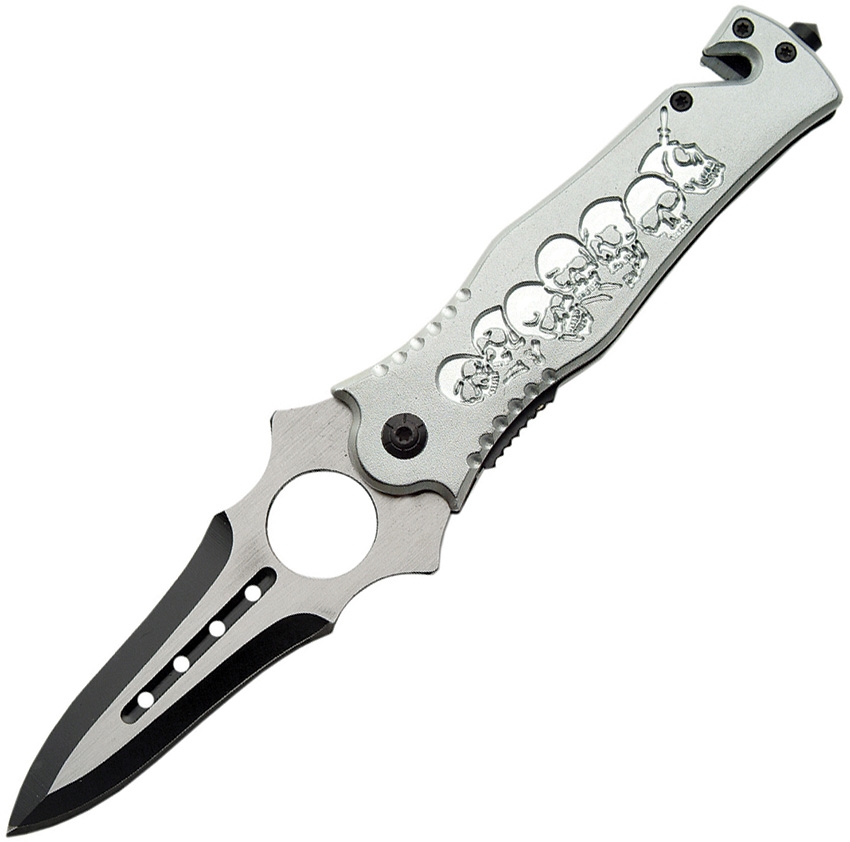 China Made CN300297GY Skull Rescue Linerlock Knife, Gray