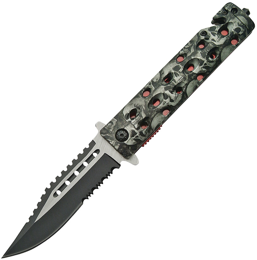 China Made CN300325GY Skull Linerlock A/O Knife, Gray