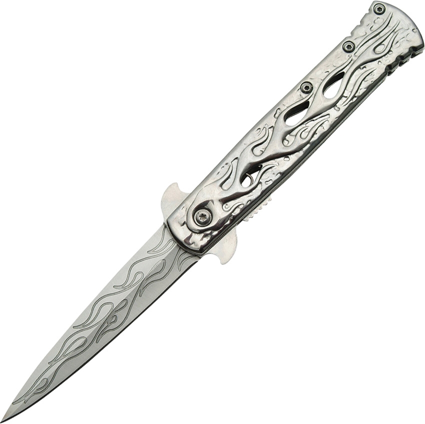 China Made CN300345CH Flame Linerlock A/O Knife, Chrome