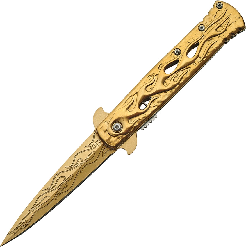 China Made CN300345GD Flame Linerlock A/O Knife, Gold