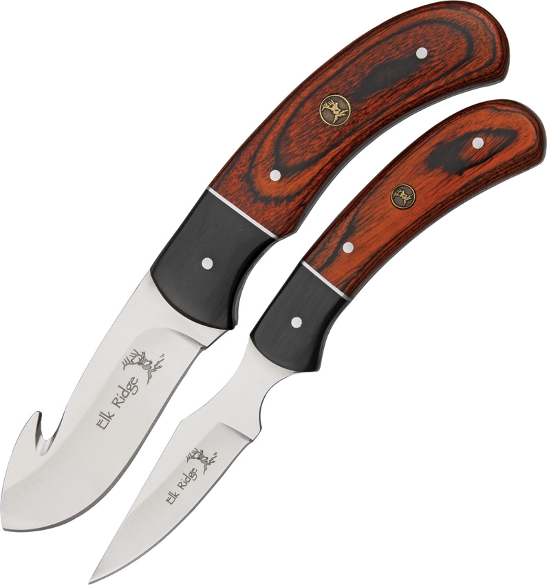 Elk Ridge ER250WD Guthook Combo Set Knives, Pakkawood