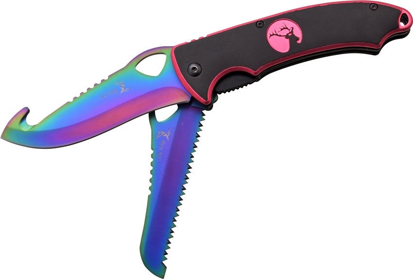 Elk Ridge ER546RB Double Blade Linerlock Knife, Rainbow