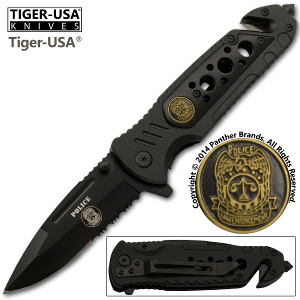 Police Spring Assisted Tactical Knife, Black