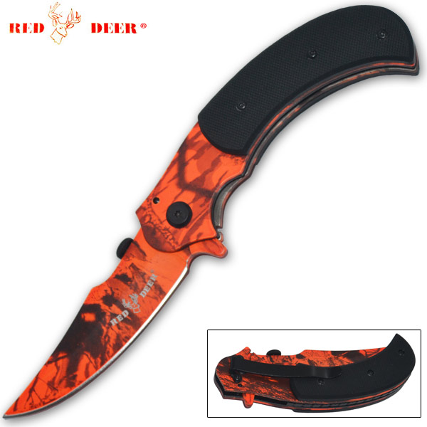 Red Deer Spring Assisted Outdoor Skinner Knife, Forest Camo