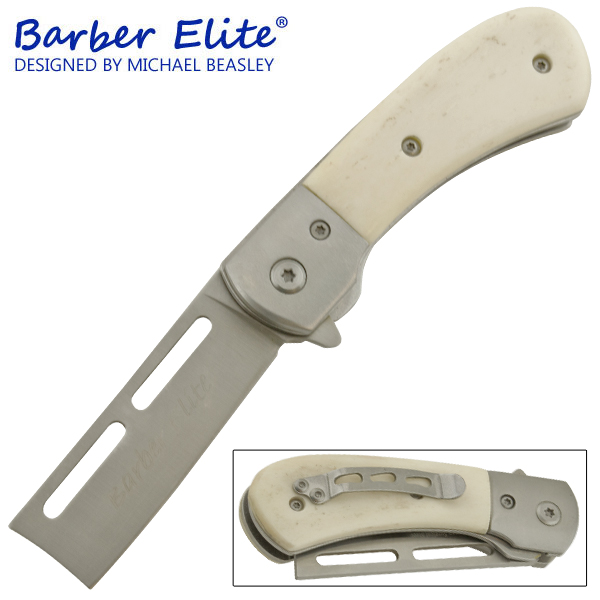 Spring Assisted Barber's Elite Straight Razor, Animal Bone