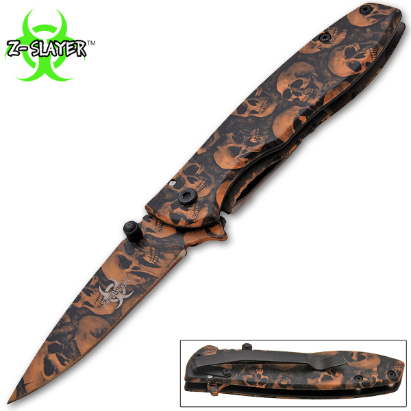 Z-Slayer Spring Assisted Knife, Beige Skulls